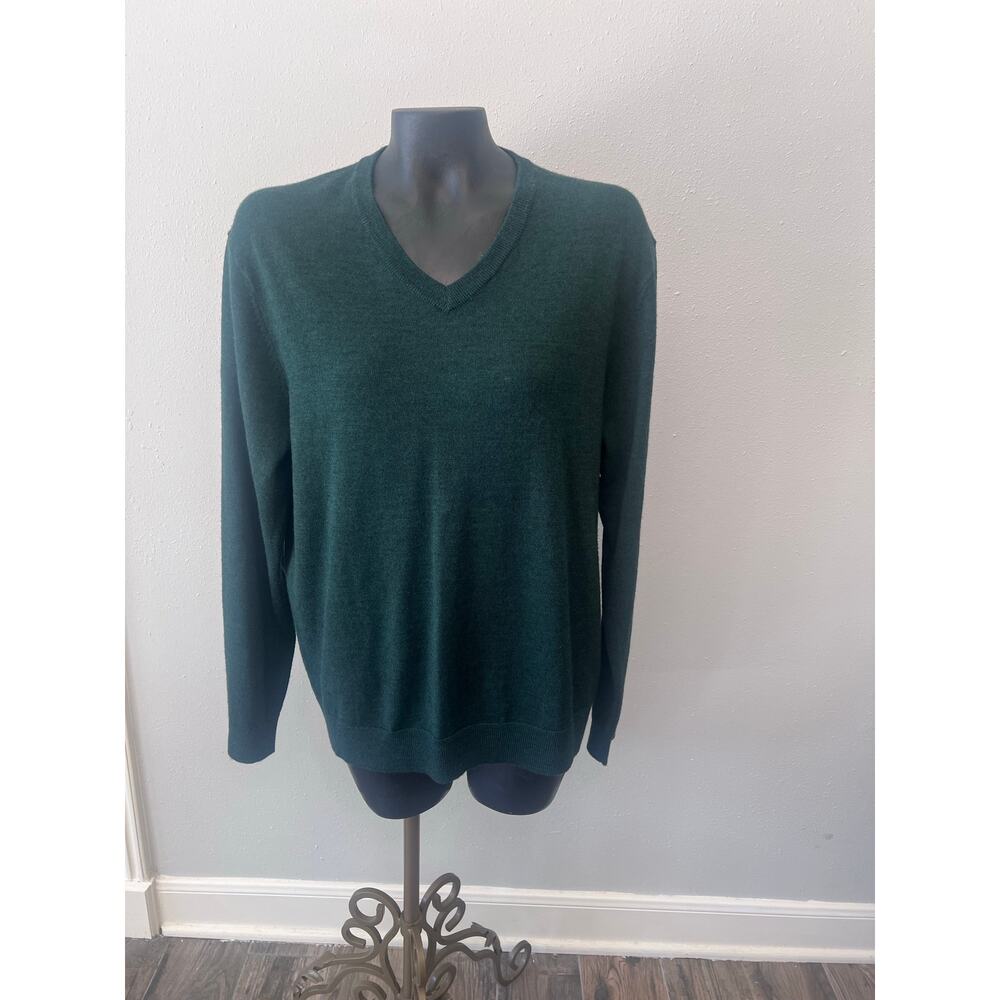 Club Room Sweater Italian Spun Merino‎ Wool V-Neck Green Men's M Preppy Casual